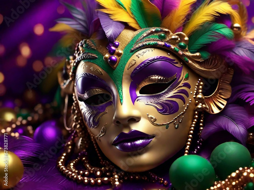 Mardi Gras Mask With Feathers Background. Generative AI