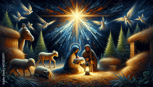 Print op canvas The First Christmas Night: Celebrating the Nativity
