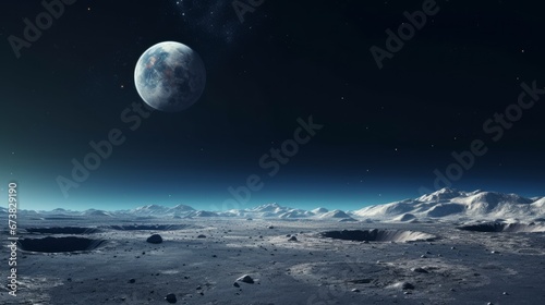 Earth and Moon in space. Lunar surface. © Zahid