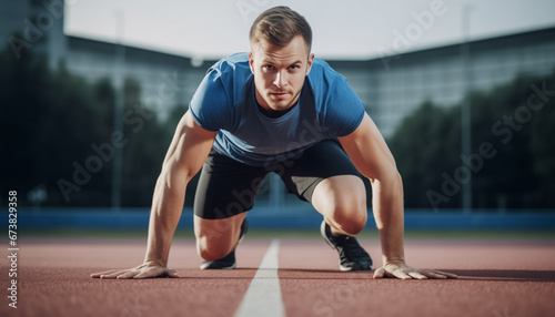 A professional runner crouched ready to start 