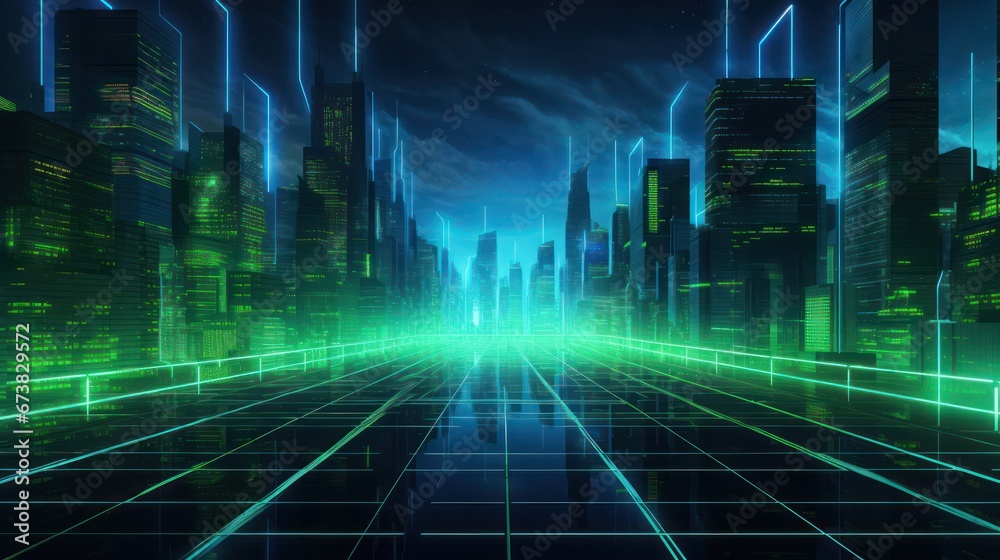 illustration of neon glowing buildings illustration of neon glowing buildings