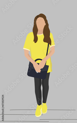 Tall girl in leggins and yellow t-shirt