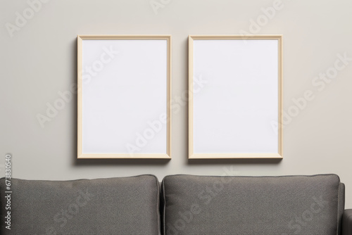 Two Empty Picture Frames Adorning a Wall Above a Cozy Couch