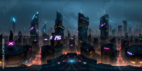 Panaromic Cyberpunk Sky 360 degree - generative ai, üretken, yapay zeka