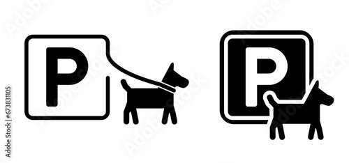Cartoon p,  parking for dogs. Dog parking zone. Beware of dog. Blue traffic sign for dogs. Pet parking. Dog spot, for waiting while owner go somewhere pets allowed or not.