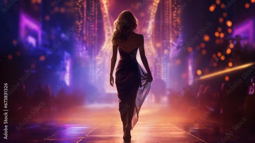 Silhouette of a lady, colorful and bokeh effect