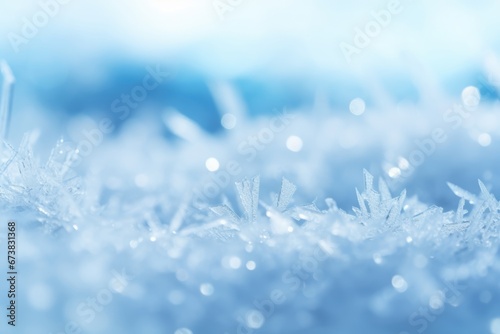 Close-up macro view of snow ice crystal in beautiful shape in Winter. Winter seasonal concept.