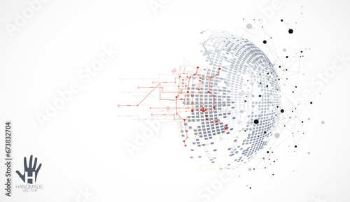 Abstract technology half -  sphere background. Global network concept. Handmade vector art.