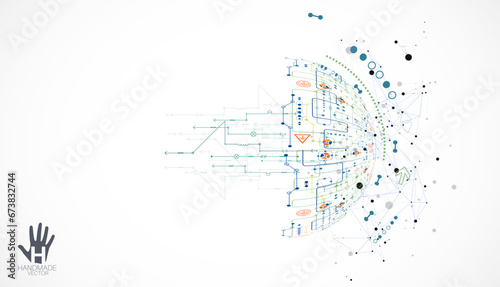 Abstract technology half -  sphere background. Global network concept. Handmade vector art.