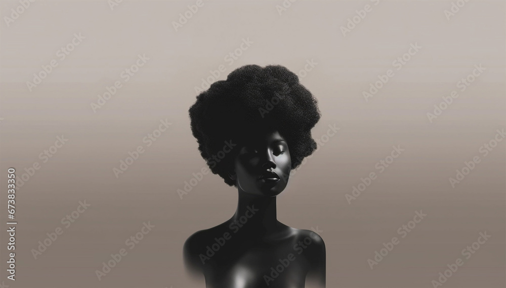 Beautiful portrait of proud African American black woman silhouette with afro curly hair on soft background. Copy space illustration of African American woman profile with afro ponytail hairstyle. Beautiful portrait of proud African American black woman silhouette with afro curly hair on soft background. Copy space illustration of African American woman profile with afro ponytail hairstyle.