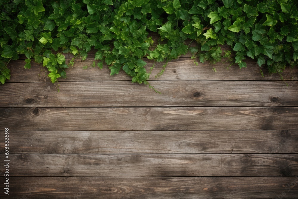 Green plants on a wood background with space for text. Spring seasonal concept.