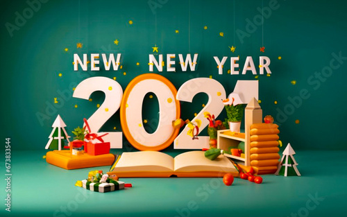 Happy New Year 2024, 3D render imeg. photo