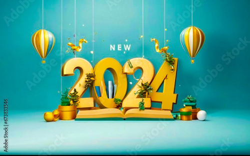 Happy New Year 2024, 3D render imeg. photo