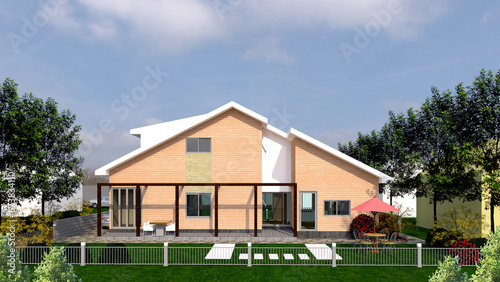 house on the hill, rendering house in the park