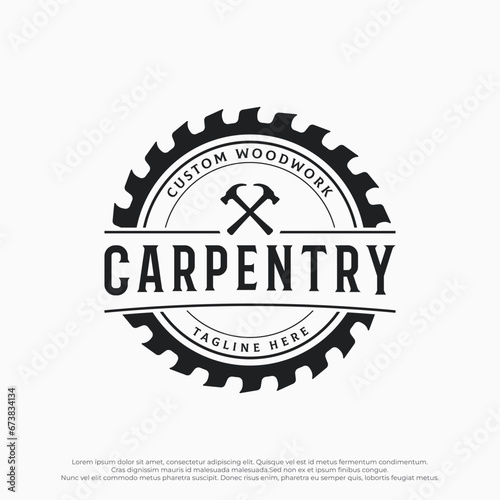 Wood template saw premium logo design with vintage carpentry tools.Logo for business, carpentry, lumberjack, label, badge.