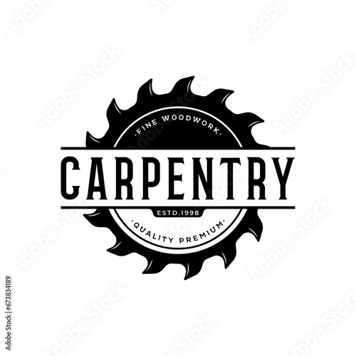 Wood template saw premium logo design with vintage carpentry tools.Logo for business, carpentry, lumberjack, label, badge.