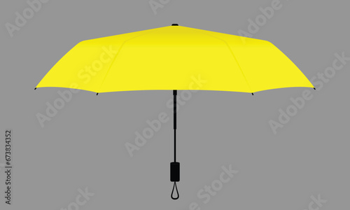 Yellow compact small umbrella rain template on gray background, vector file.