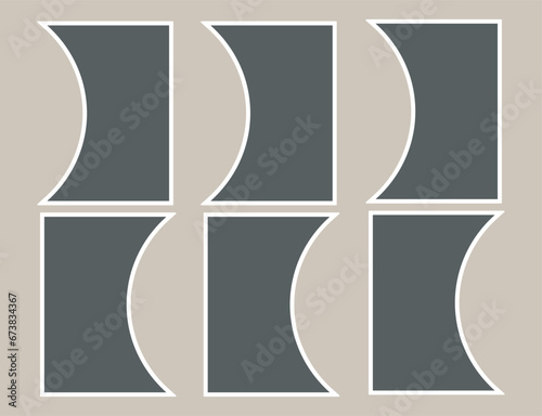 6 Empty dark curved banners with white frame. Templates for design, photos, collages. Website banner, flyer, leaflet. Vector Mockup on beige background. EPS10.