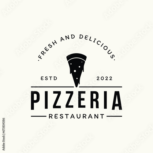 Retro vintage pizza or pizzeria logo template design with crossed shovels.Logo for business, restaurant, label and badge.