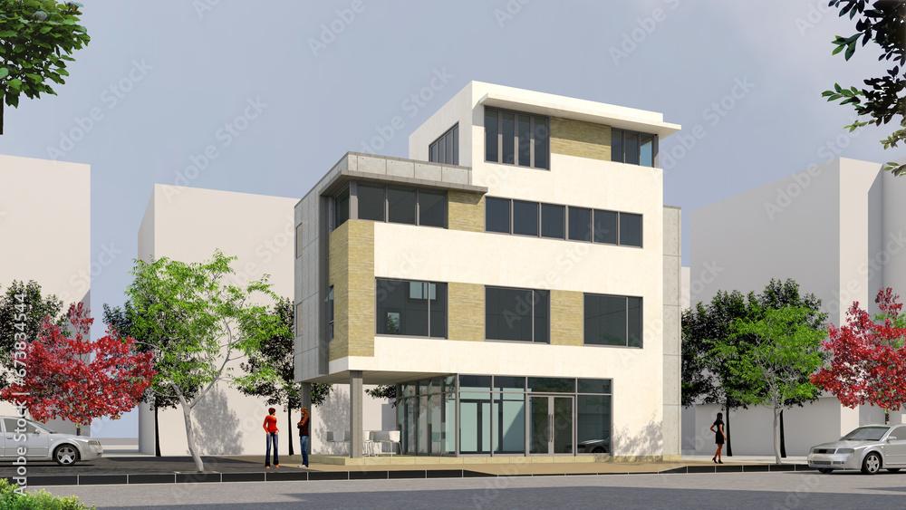 building in the city, modern office building rendering