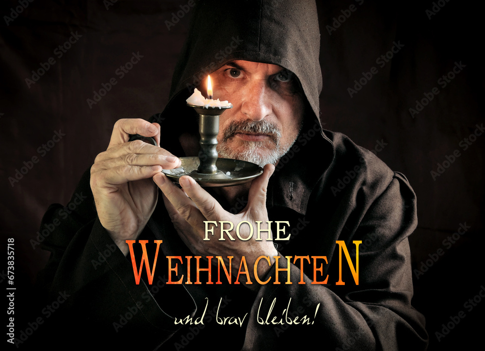 Frohe Weihnachten, Germany, lustige weihnachtskarte, Moench, Mönch