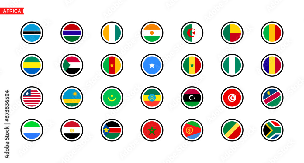 Flags of the countries Africa continent. Isolated flags of Africa