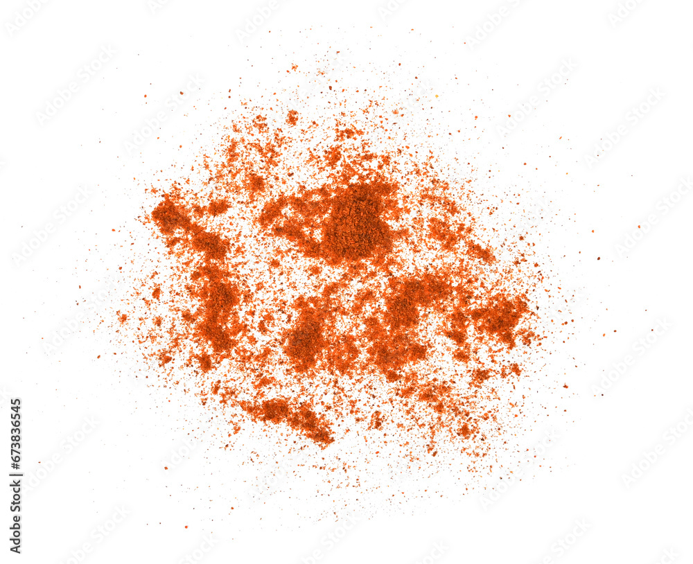Pile of red paprika powder, chilli powder isolated on white