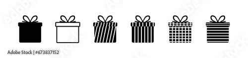 Gift boxes icons. Silhouette, black, gift boxes icons, boxes with bows. Vector icons