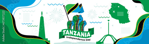 Tanzania Flag with Brush Strokes. Vector Illustration. Independence Day.

