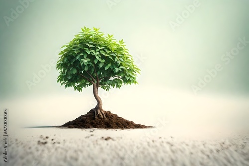little tree with roots on sand isolated on white background