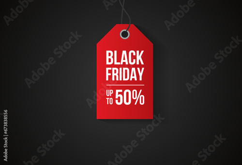 Black friday sale tag isolated on black background with copy space