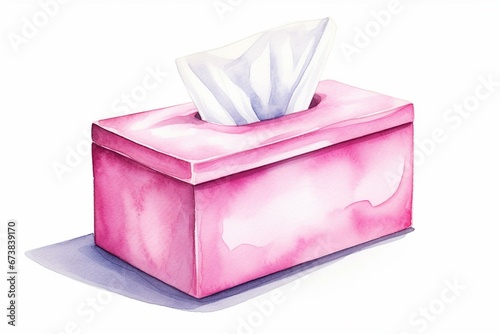 isolated pink tissue box on white background. watercolor drawing. Generative AI