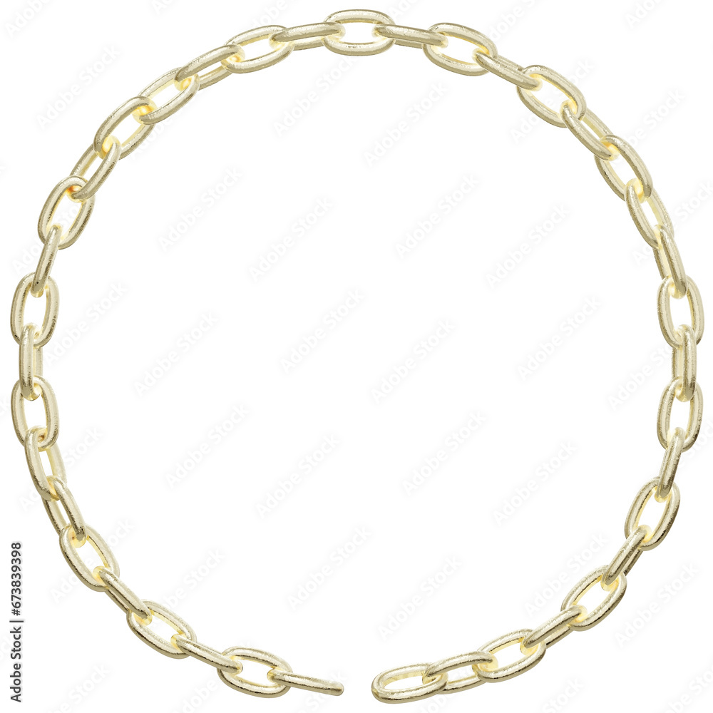Skillfully designed gold chains create a circular frame in 3D render. Available in PNG format, the design features a transparent background. Skillfully designed gold chains create a circular frame in 3D render. Available in PNG format, the design features a transparent background.