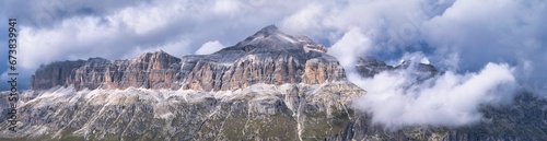 Sella mountains group panorama with highest peak Piz Boe (3152 m), Dolomites, Trentino-Alto Adige, Italy	 photo