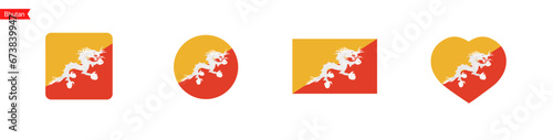 National flag of Butane. Butane flag icons for language selection. Butane flag in the shape of a square, circle, heart. Vector icons