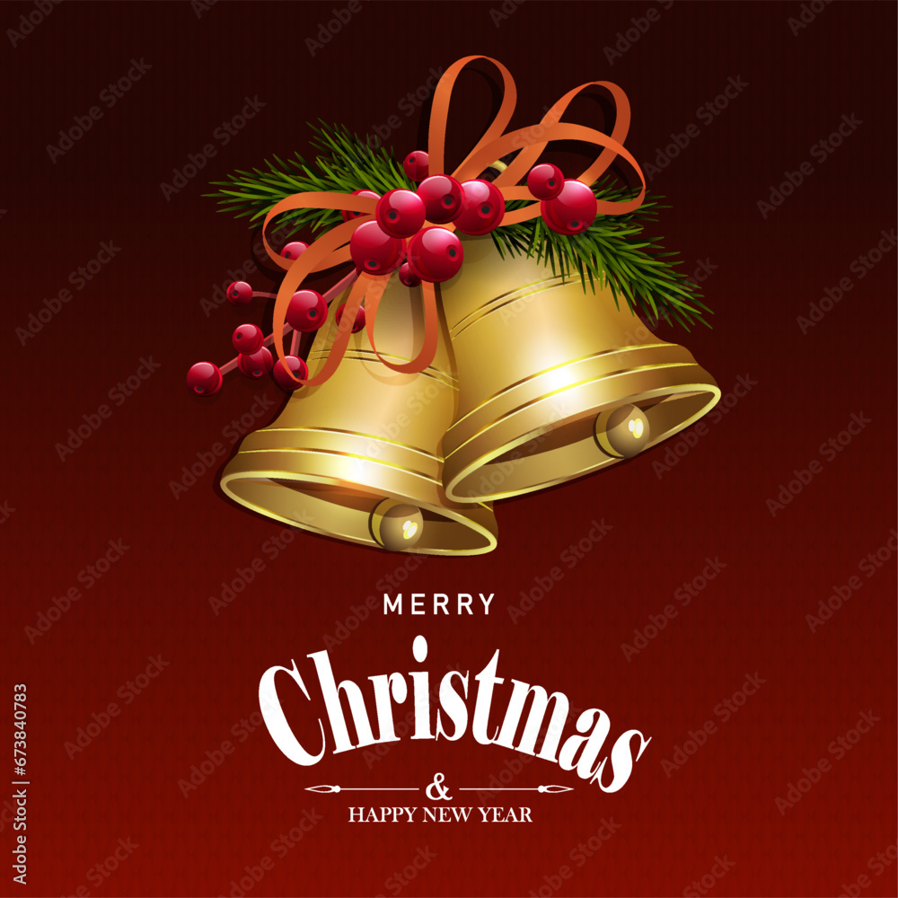 Isolated golden shiny bells with fir branches,design element Isolated golden shiny bells with fir branches,design element