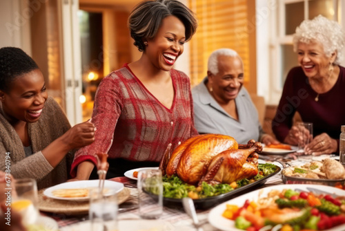 Thanksgiving Joy, Mature African American Woman with Stuffed Turkey