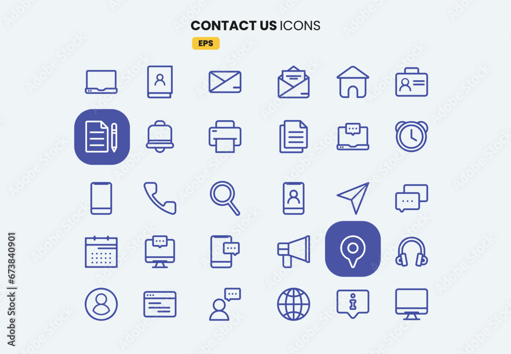 Minimalist Line Icons for Contact Information, Set of Contact Us Icons simple line style.