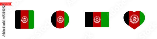 National flag of Afganistan. Afganistan flag icons for language selection. Afganistan flag in the shape of a square, circle, heart. Vector icons
