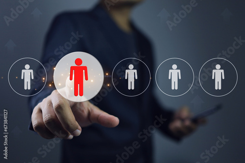 Job search and recruitment concept with human resource HR manager select candidate job applicant by pointing to the red people icon represent to accept for interview and consideration