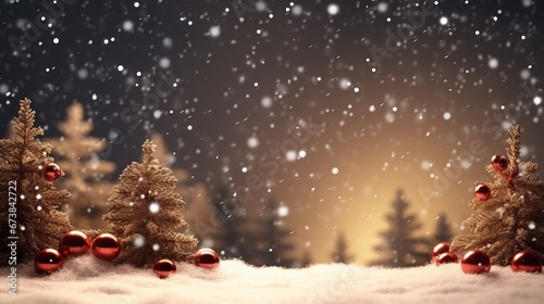 A Christmas background and greeting card featuring a Christmas tree adorned with gold and red ornaments, yellow lights, and a radiant halo.