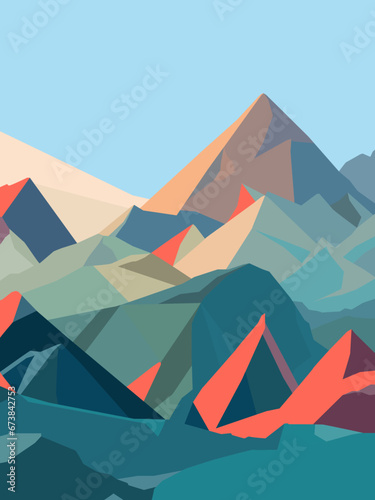 Multicolored mountain natural sunrise landscape design graphic vector image.