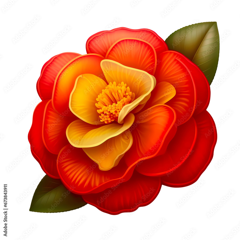Elegant Red and Yellow Camellia Flower Illustrations: Botanical Vibrance Elegant Red and Yellow Camellia Flower Illustrations: Botanical Vibrance