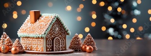 Christmas gingerbread house on mint background