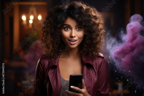 Black Female Multi Racial Amazed Checking Phone Concept Generative AI