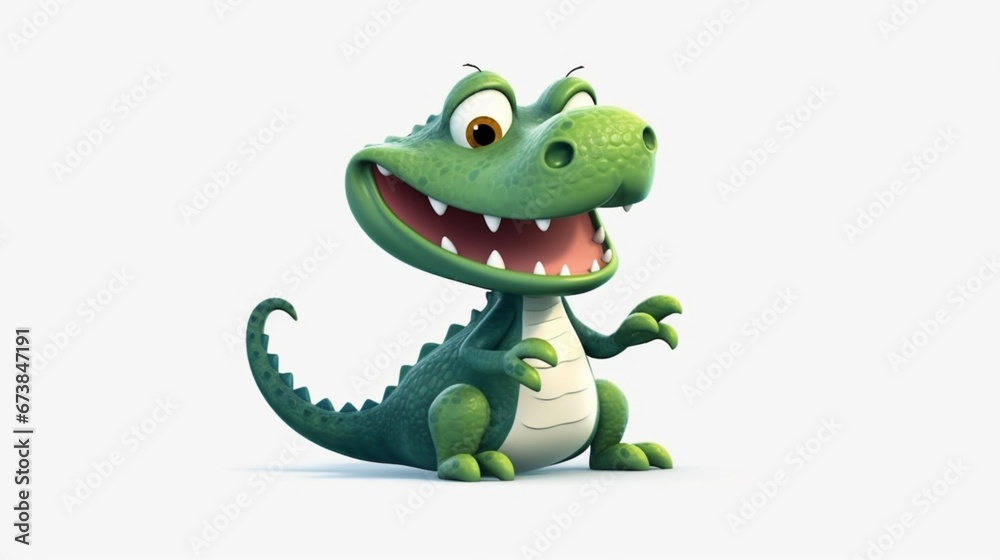 clipart of a cute crocodile flat white background.Generative AI clipart of a cute crocodile flat white background.Generative AI