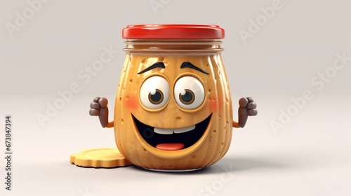 Cute Cartoon Jar of Peanut Butter.Generative AI