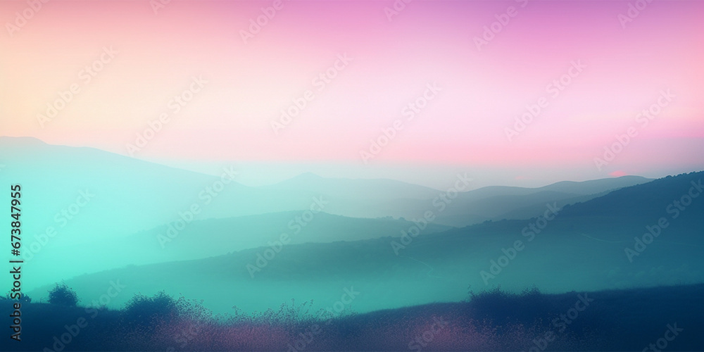  Sunset over the mountains. Colorful summer landscape. Generative AI.