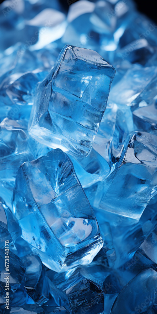Close view of blue ice cubes