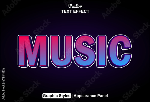 music text effect with blue graphic style and editable.